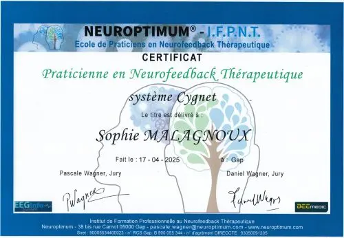 Mon diplôme de praticienne en Neurofeedback Thérapeutique Cygnet